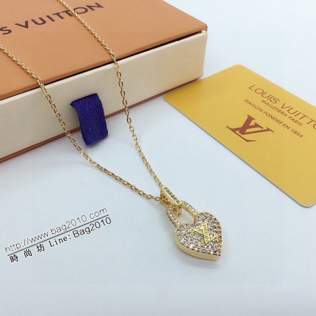 Louis Vuitton新款飾品 路易威登愛心鎖項鏈 LV金色愛心鎖滿鑽鎖骨鏈  zglv2234